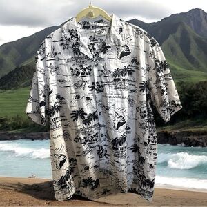 Vintage Hawaiian Shirt - Blue & White | Size Mens M